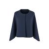 Flat lay product shot of the Kouvr Laverne blue cape jacket, front view on a white background.