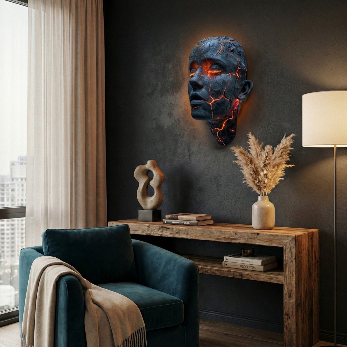 ヴィンテージランプ Lighting sculpture eye Luminous Head Wall Sculpture LED Sconce | Cracked Lava-Effect Art