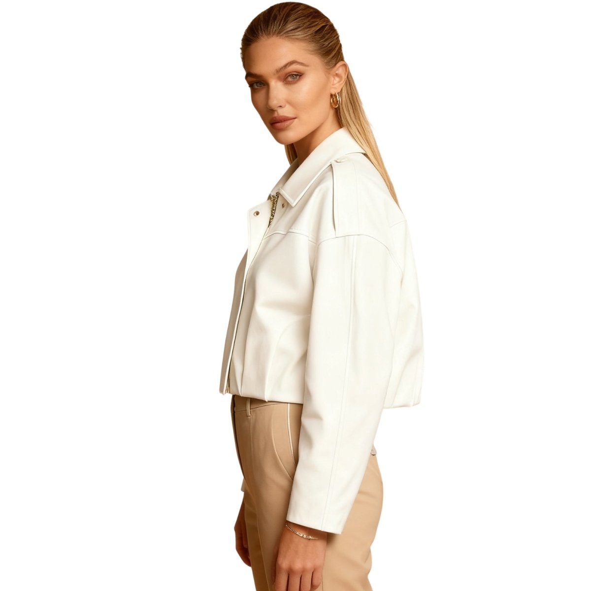 Kouvr Fashion cropped suede Keilani jacket in White. 