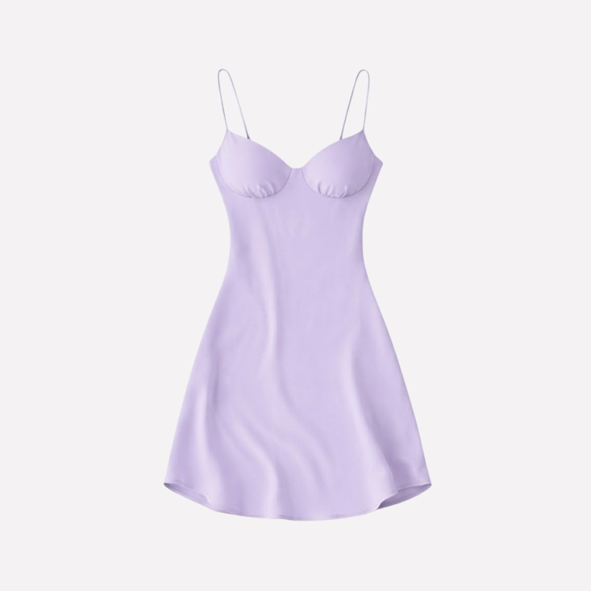 Flat lay product shot of the Kouvr light purple satin bustier mini dress on a white background, showing the front details.