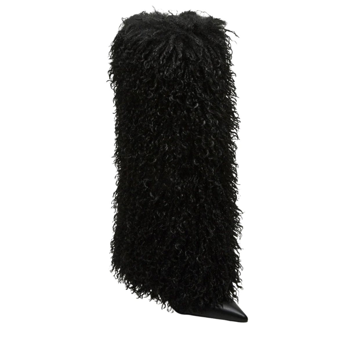 Black kouvr furry boot on a white background