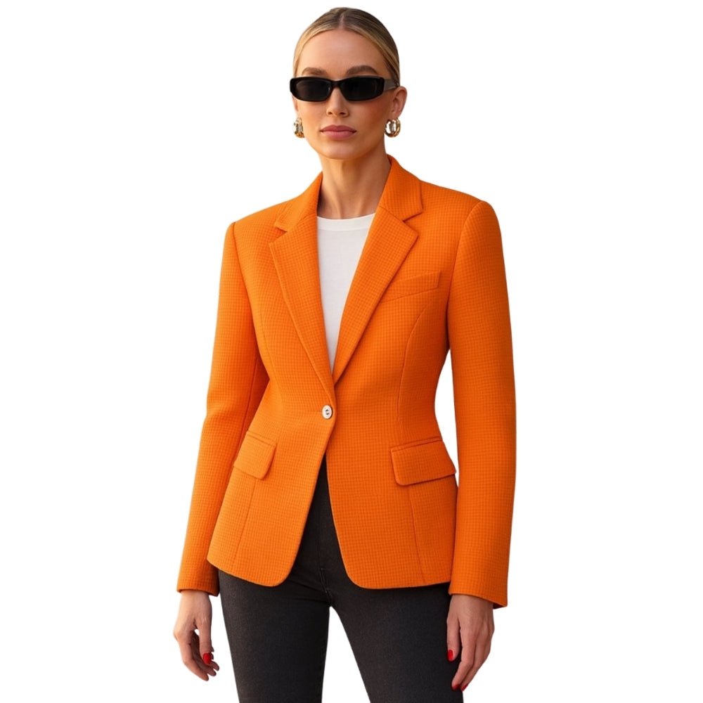 Model wearing the Kouvr Maureen Textured Weave Blazer in green,