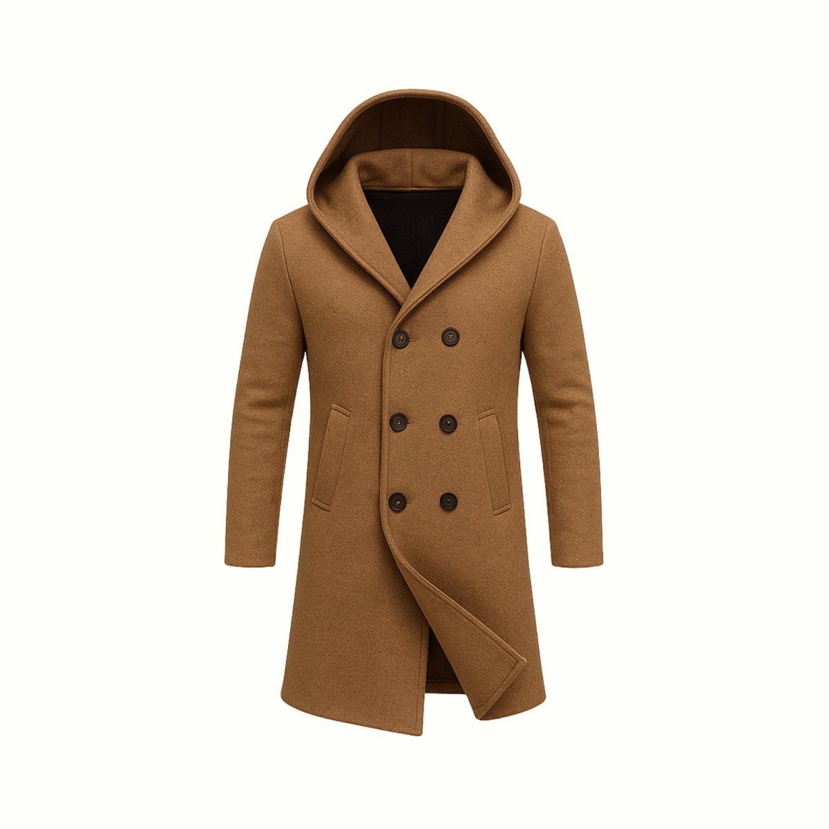 Men's Hooded Wool Overcoat Double Breasted Knee Length Winter Men's Hooded Wool Overcoat Double Breasted Knee Length Winter