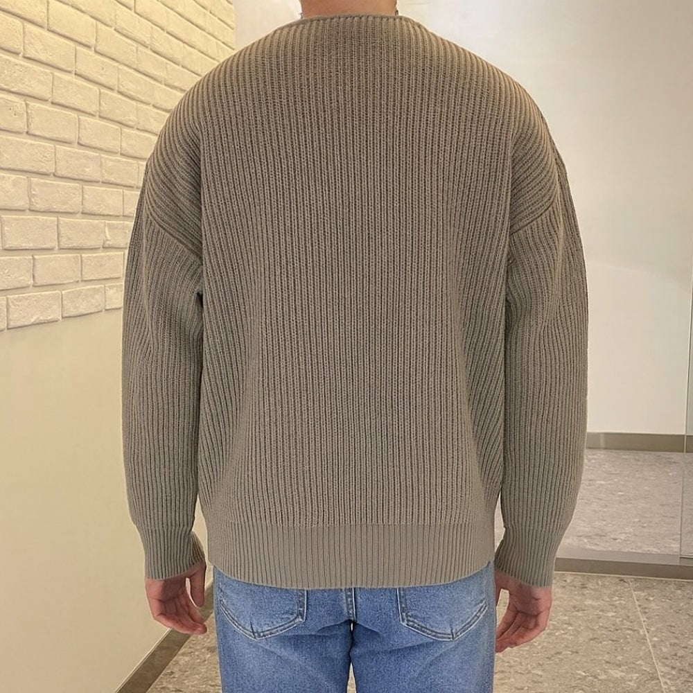 collarless bomber jacket," "men's full-zip sweater," "heavyweight knit," "minimalist cardigan," and "transitional layer