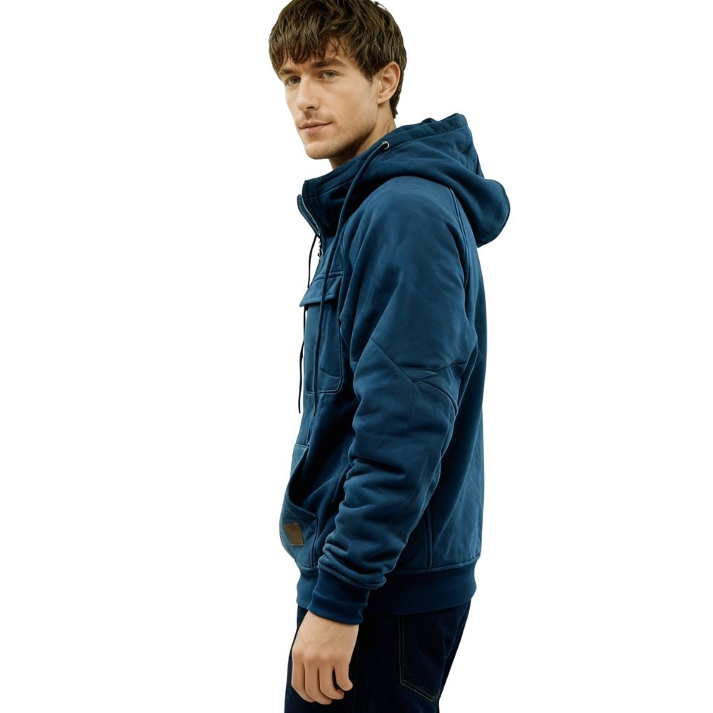 heavyweight anorak sweatshirt," "quarter-zip fleece," "men's designer pullover," and "hoodie with chest pockets