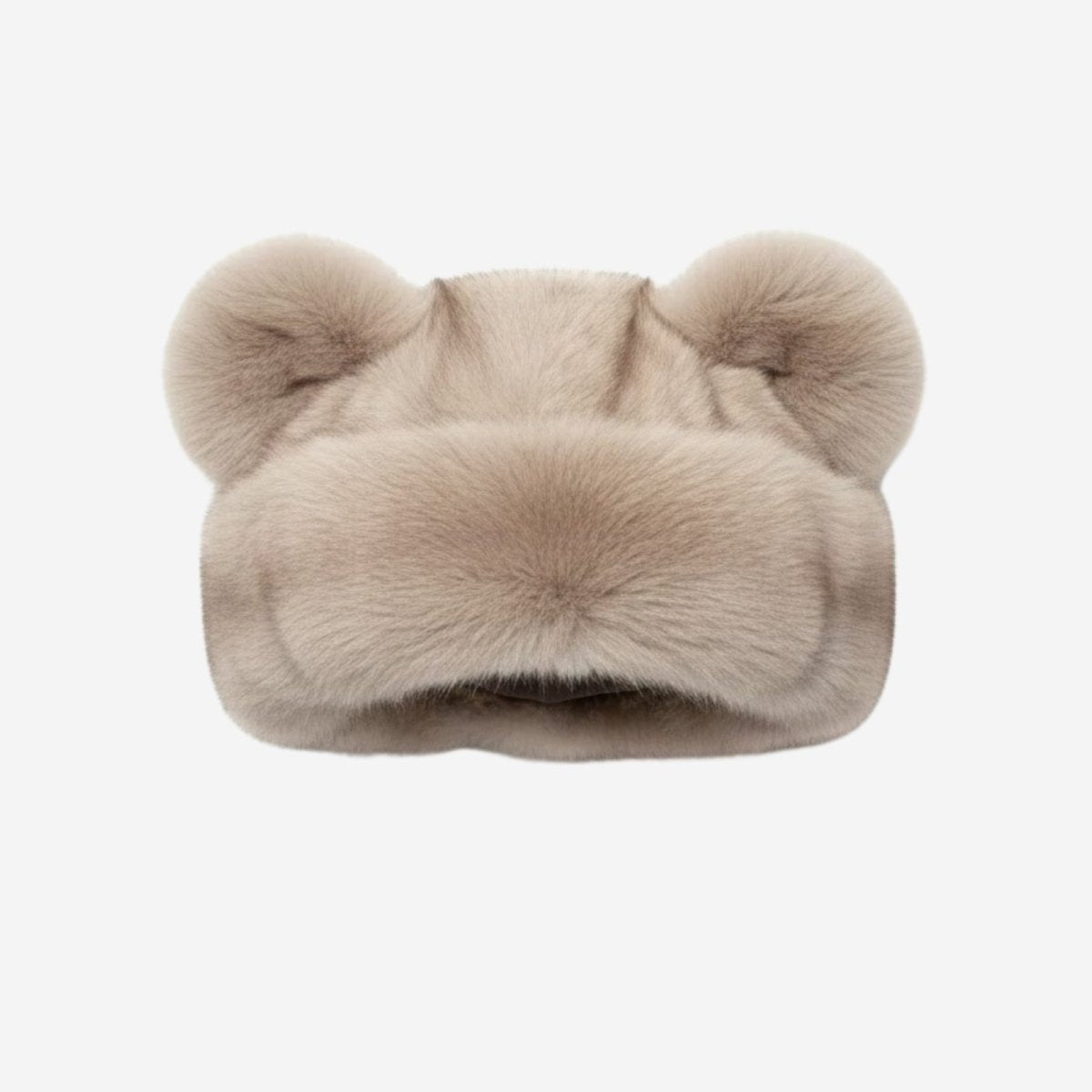 Front view of the Kouvr luxury beige pastel mink fur winter hat with statement bear ears.