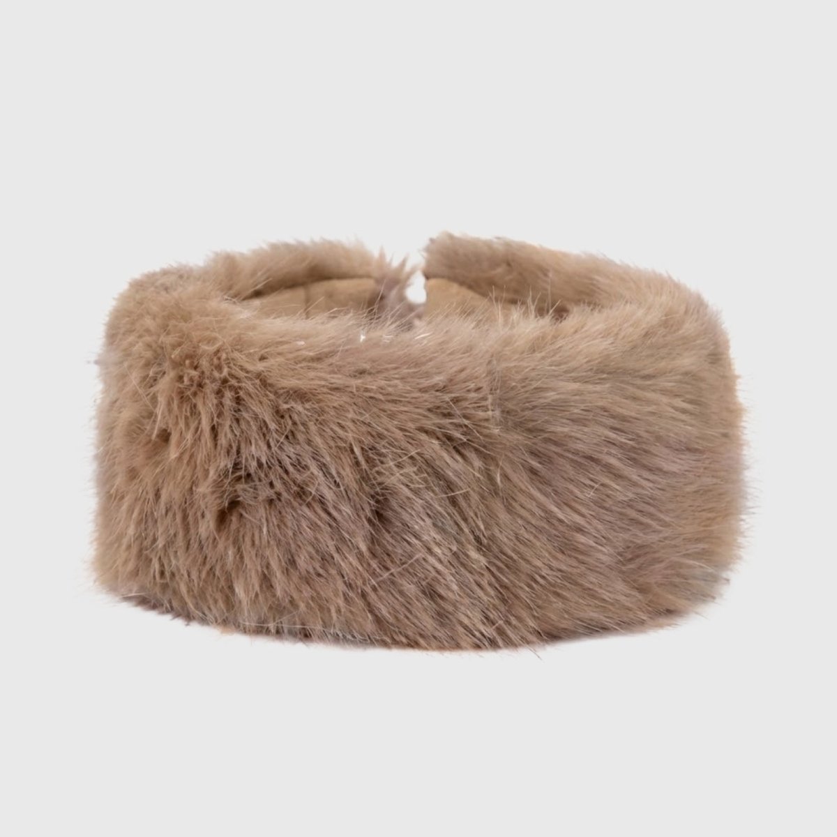 Product-only shot of the Kouvr Nancie soft brown faux fur headband on a white background.