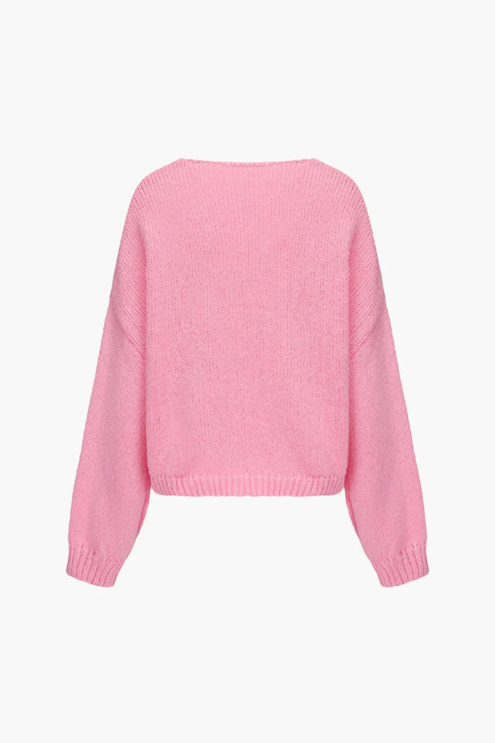 romantic knitwear," "feminine layering piece," "soft girl aesthetic," "luxury pink sweater," "balloon sleeve knit," "delicate open-front sweater