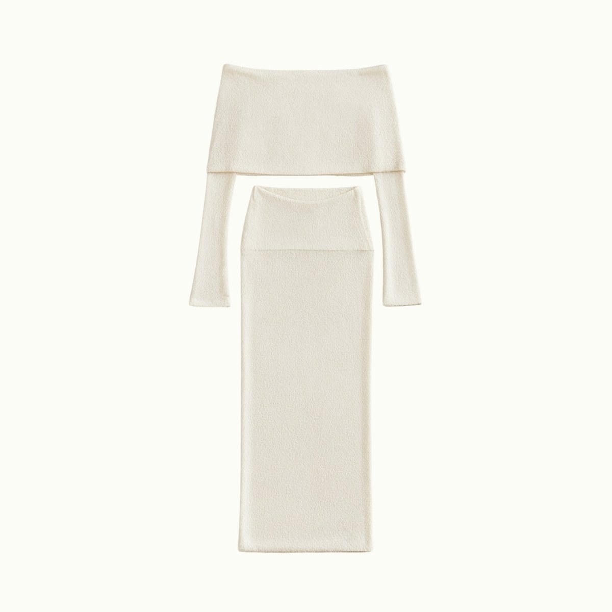 White Kouvr top and skirt set on a white background