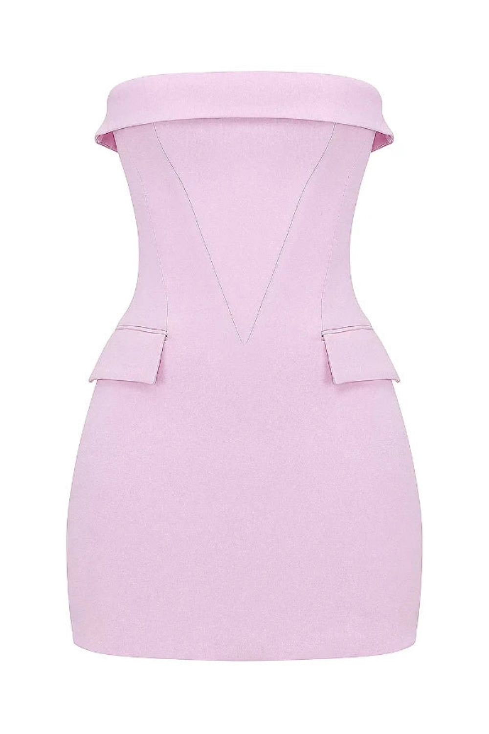Model wearing the Kouvr strapless pink corset mini dress at an event