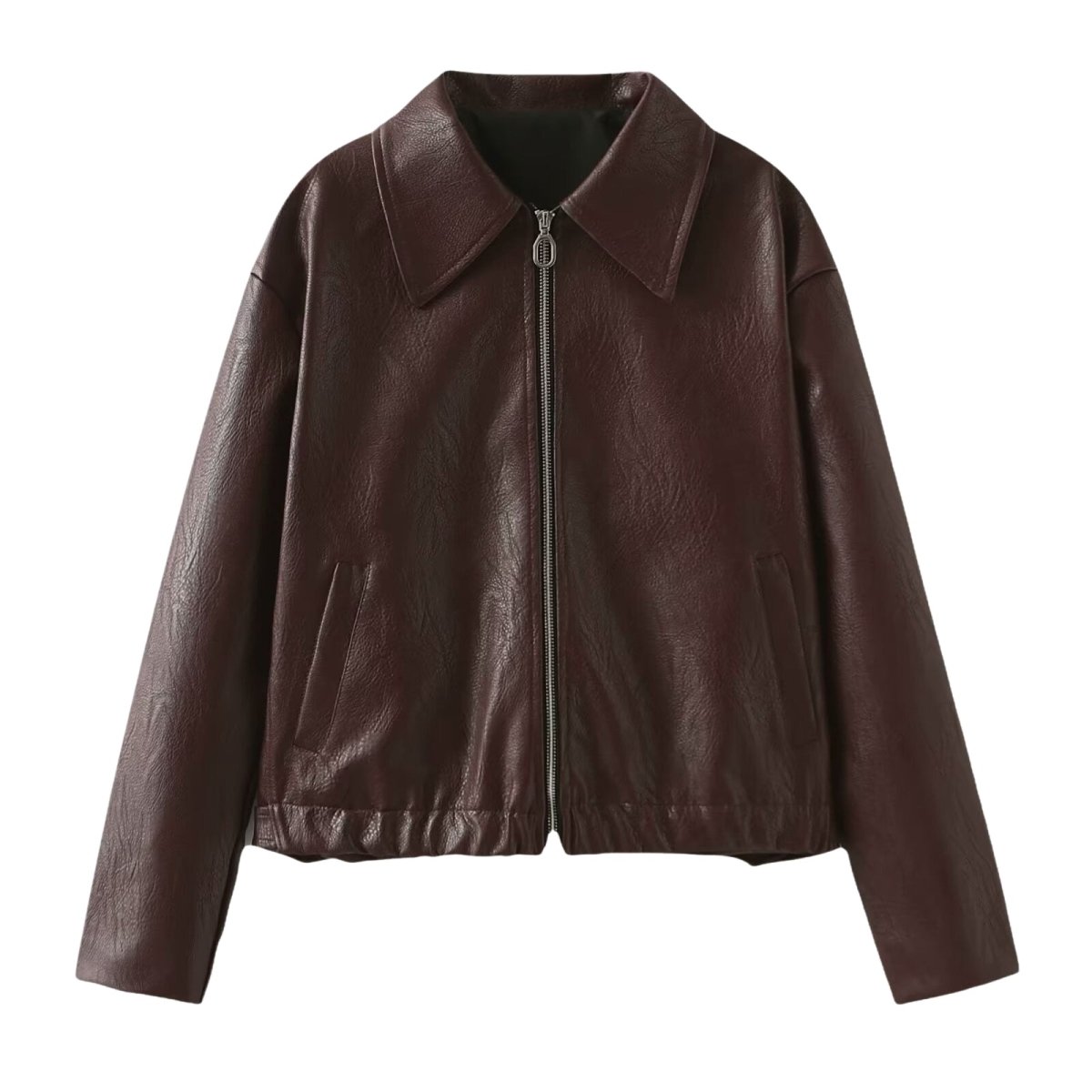 Burgundy Kouvr leather jacket on a white background