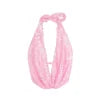 Model wearing Kouvr Fashion pink sequin backless cowl neck halter top with ruched shorts