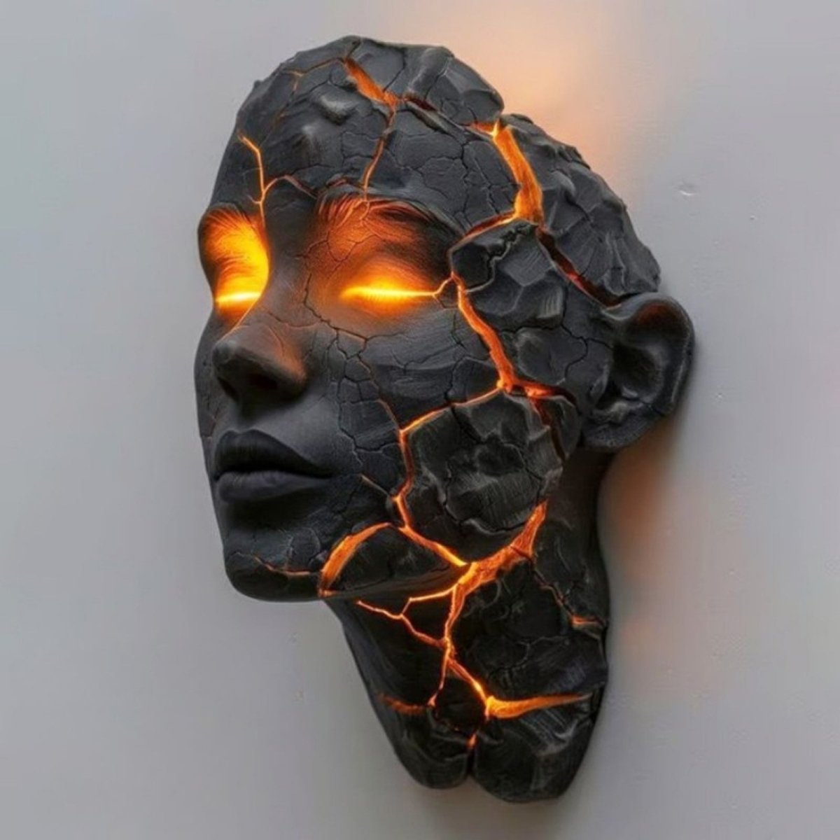 Luminous Head Wall Sculpture LED Sconce | Cracked Lava-Effect Art