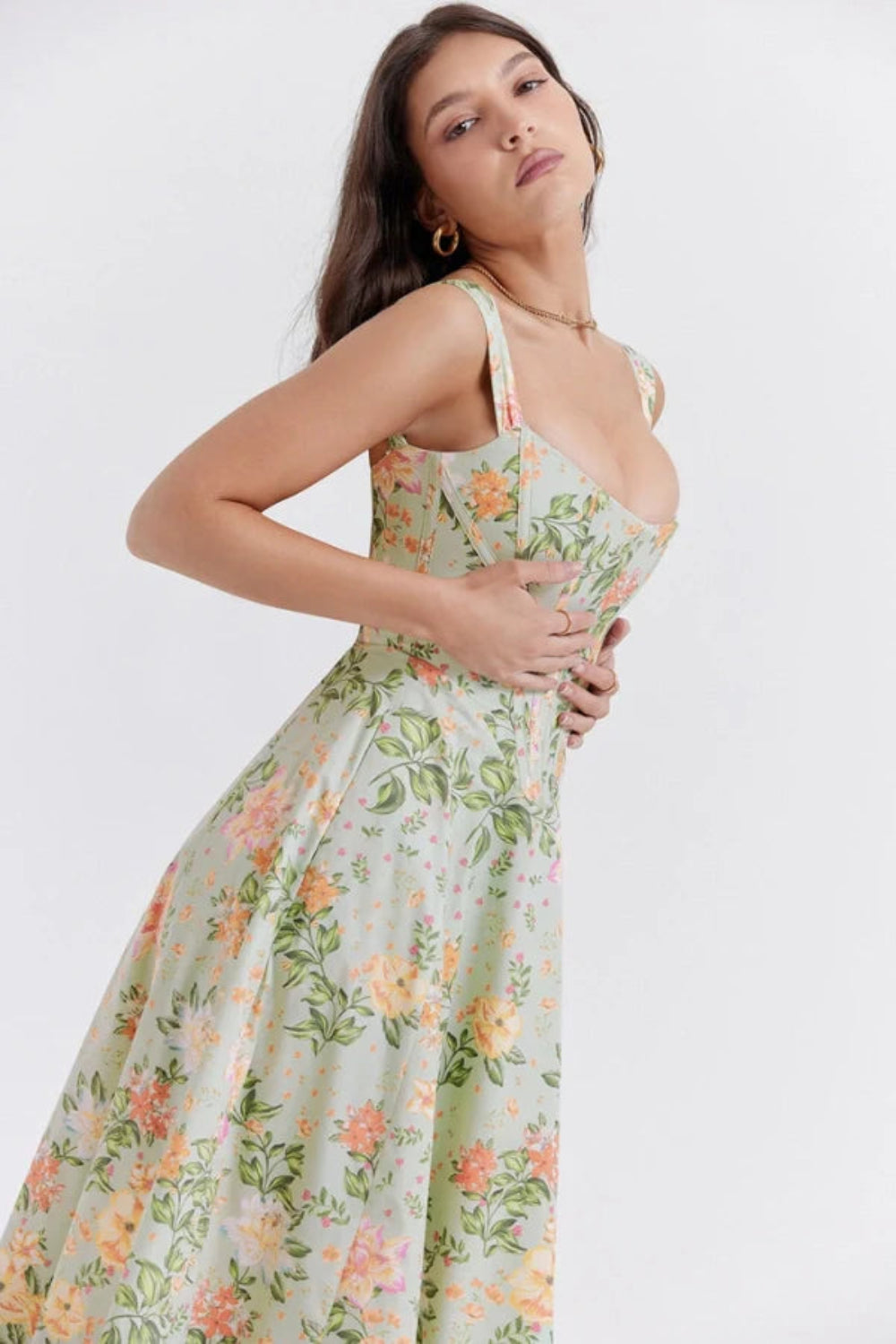 structured bodice," "A-line skirt," "square neckline," "lace-up back," "romantic silhouette," "occasion wear," "special event dress," and "feminine fit