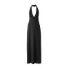 Flat product shot of the black halter V-neck maxi dress by Kouvr Fashion, laid out to show its full length and shape.