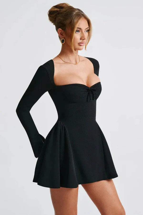sculpted silhouette," "structured bodice," "evening wear," "LBD," and "elegant party attire