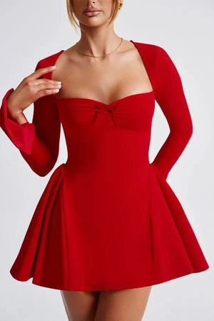 Shelby Sculpted Mini Dress in Red | Long Sleeve Sweetheart Neckline Cocktail  Party Dress