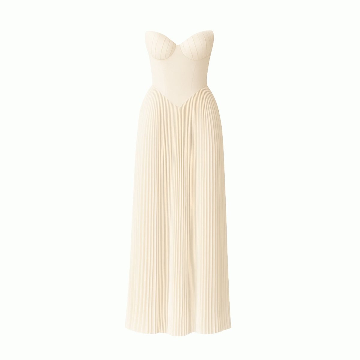 Ivory kouvr pleated dress on a white background