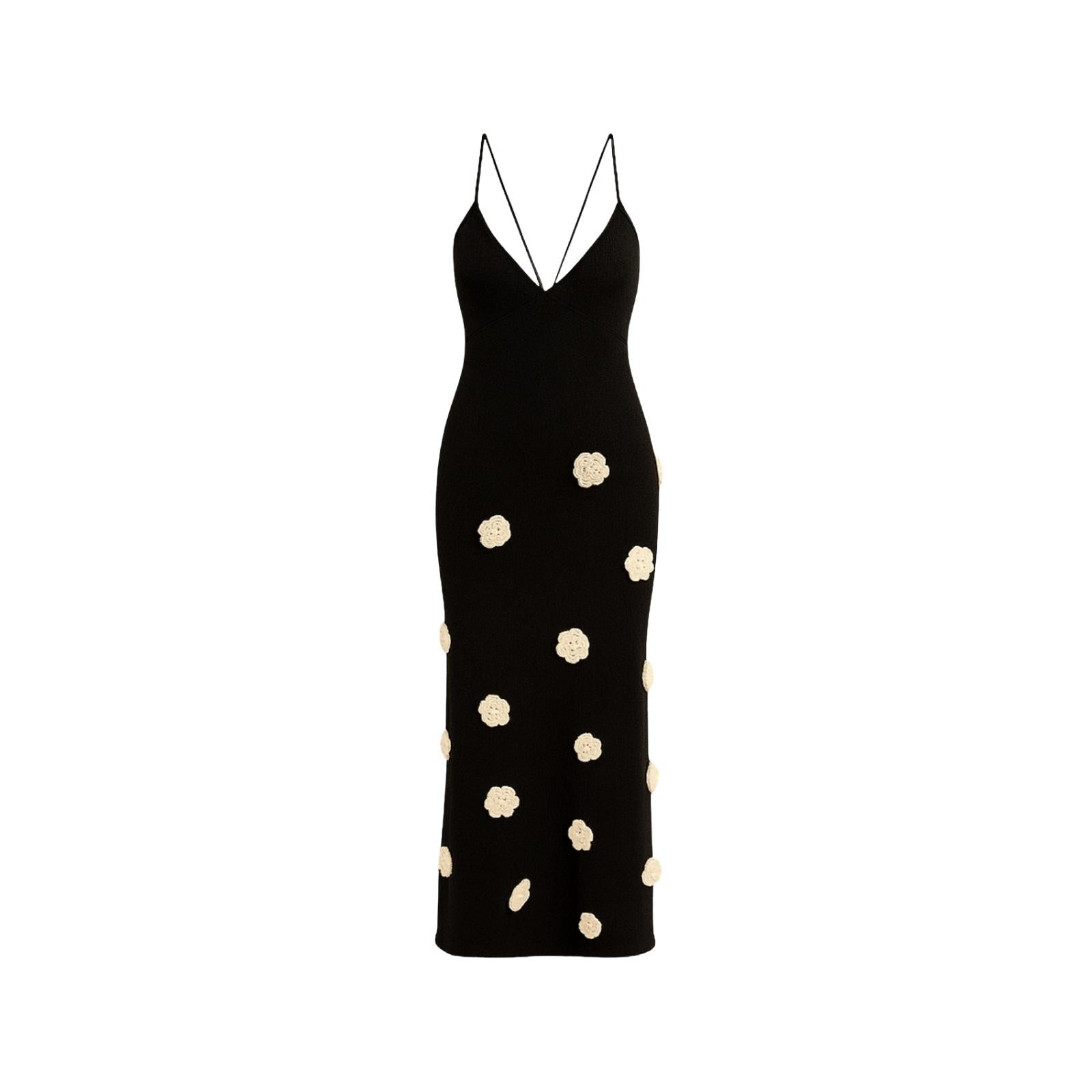 Kouvr The Alexie Gown, a black floral appliqué maxi dress for formal events.