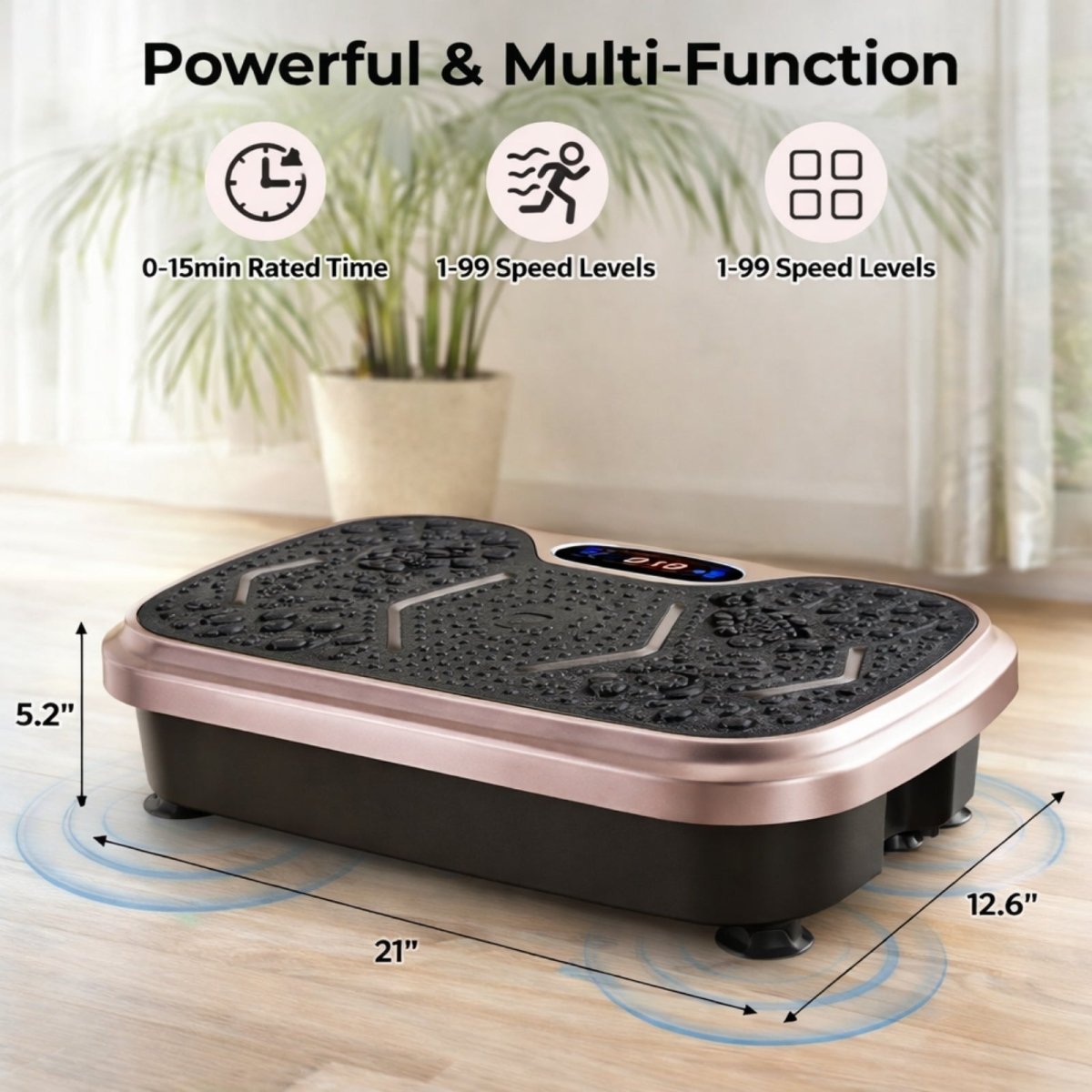 Kouvr fitness vibration platform kit including wireless remote control and two attachable resistance bands for upper body workouts.