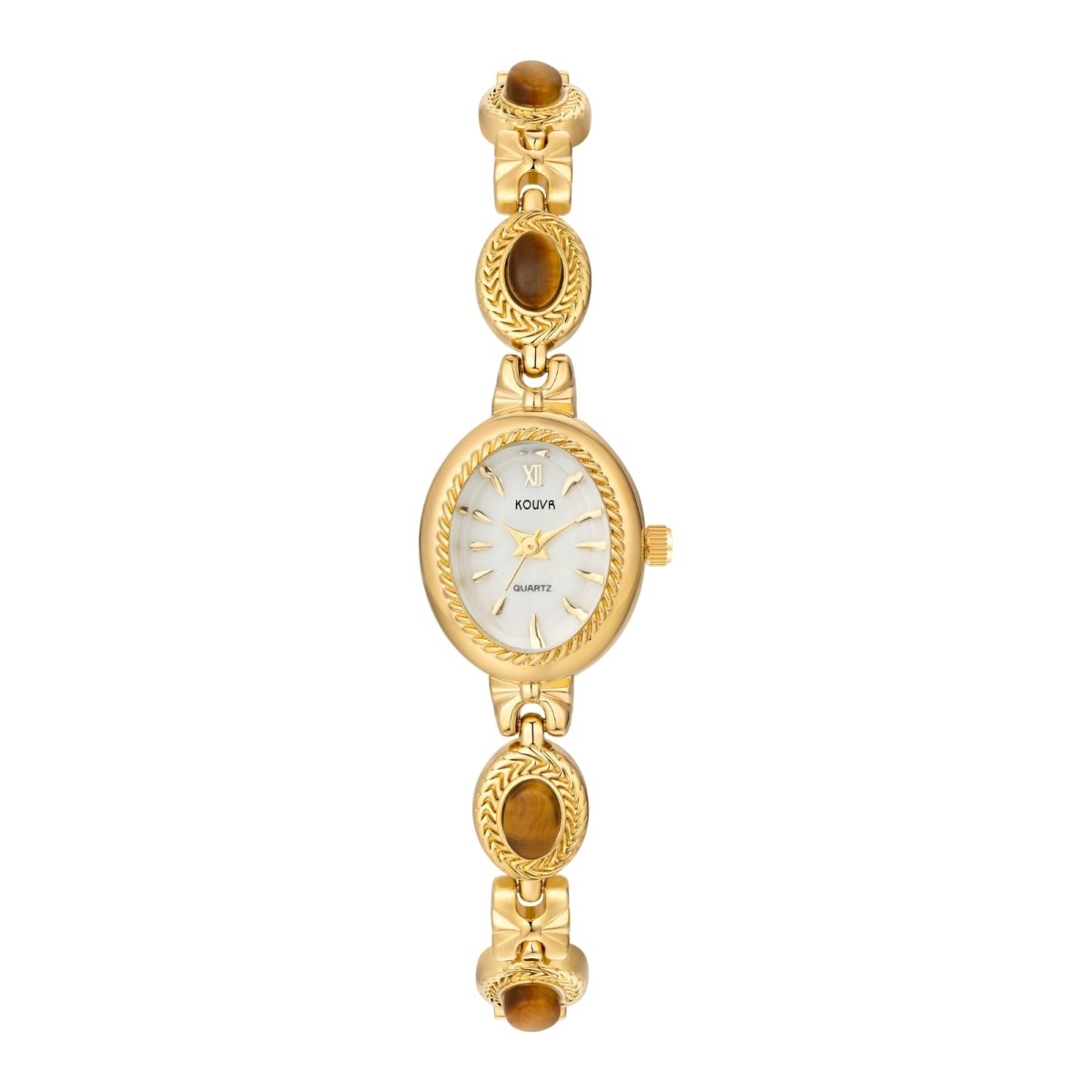 White Gold kouvr watch with a white face on a white background