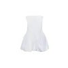 Model wearing the Kouvr white bubble hem mini dress with spaghetti straps