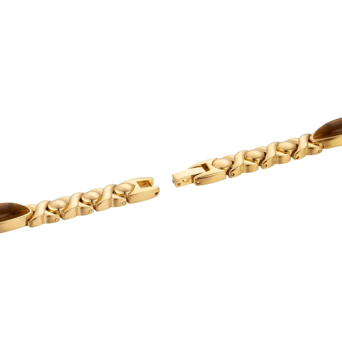 Detail shot of the adjustable jewelry clasp on the Kouvr gold gemstone bracelet watch.