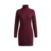 Product-only image of the Kouvr cable-knit sweater dress in burgundy, laid flat to show detail of the knit and turtleneck collar.