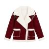 Burgundy Kouvr jacket with white collar and trim on a plain background