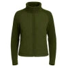 Woman wearing the Kouvr Army Green Quilted Hybrid Jacket with Merino Wool Knit Sleeves