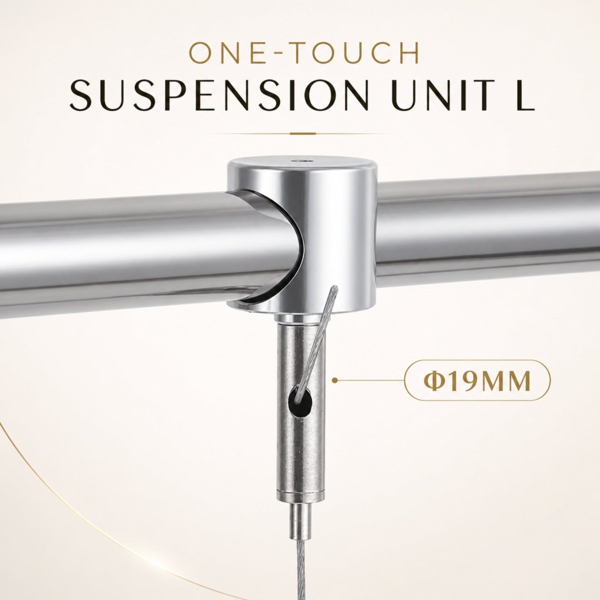 * Detailed close up view of the one-touch adjustable wire suspension unit measuring 19mm on the high-end Kouvr premium aquarium light stand.
