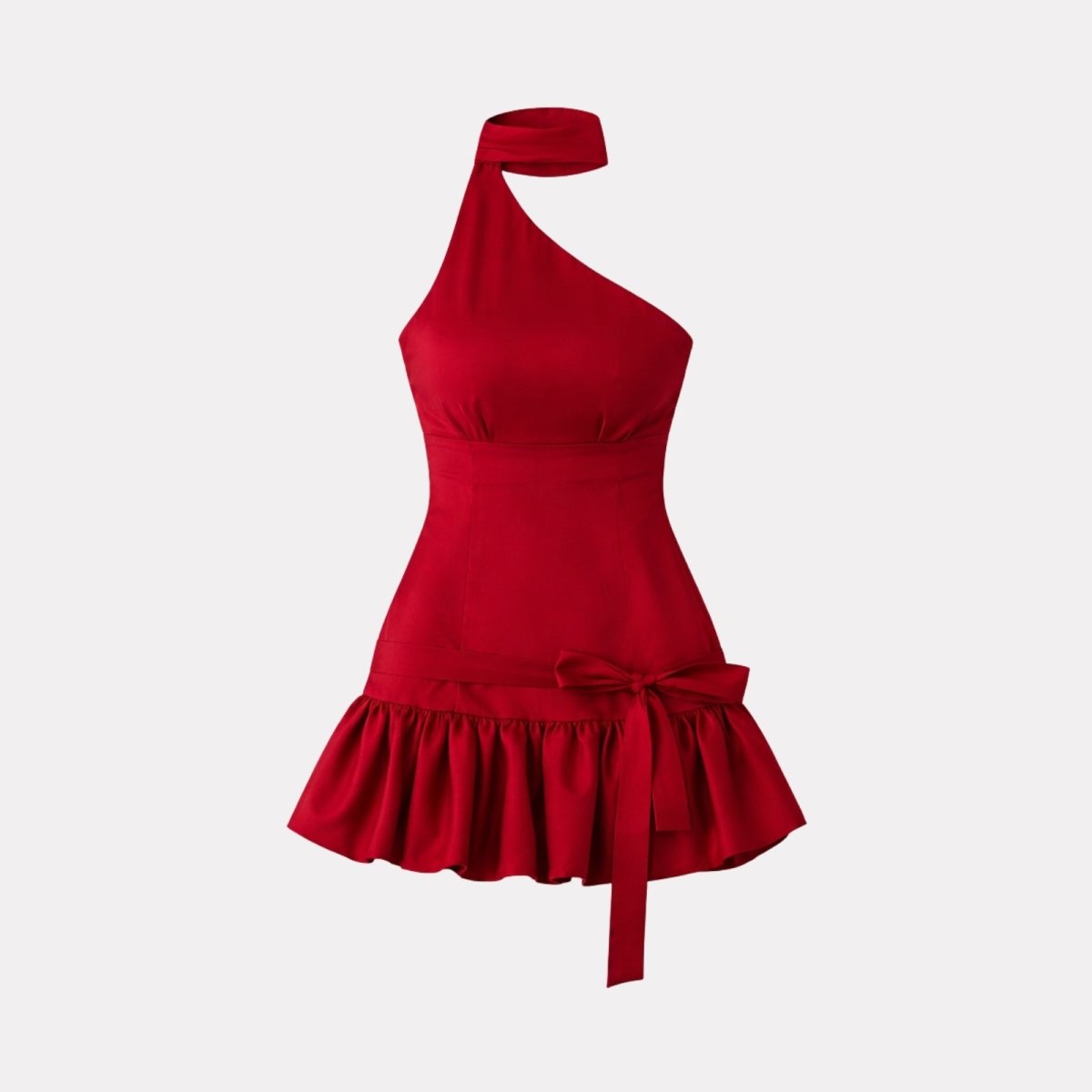 Red One Shoulder Halter Mini Dress with Ruffle Hem | Women's Cocktail ...