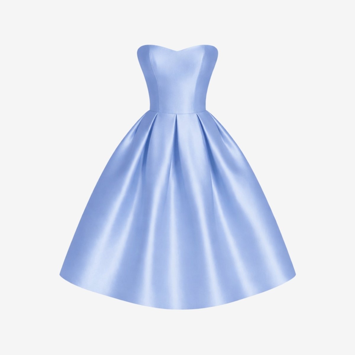 Sky blue strapless sweetheart A-line satin formal dress front view product shot on white background