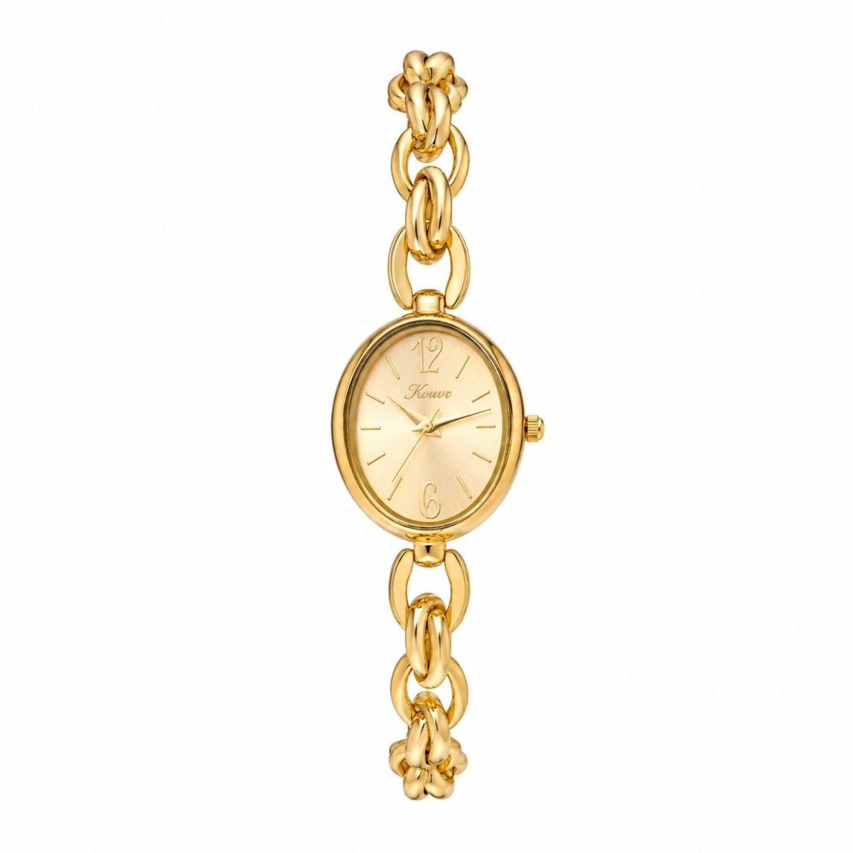 Women's gold chain link watch with round minimalist dial by Kouvr